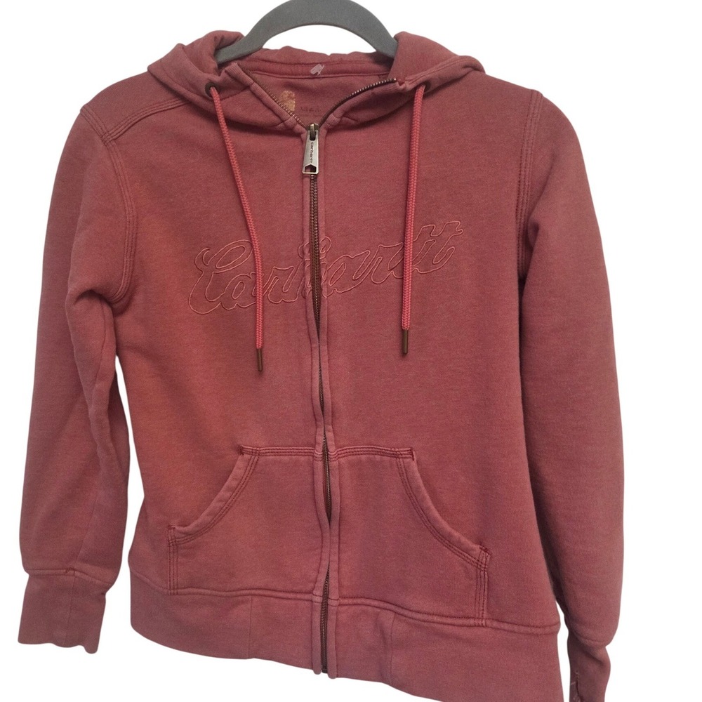 Carhartt Women's Pink Full Zip Hoodie Logo Embroidered Sweatshirt